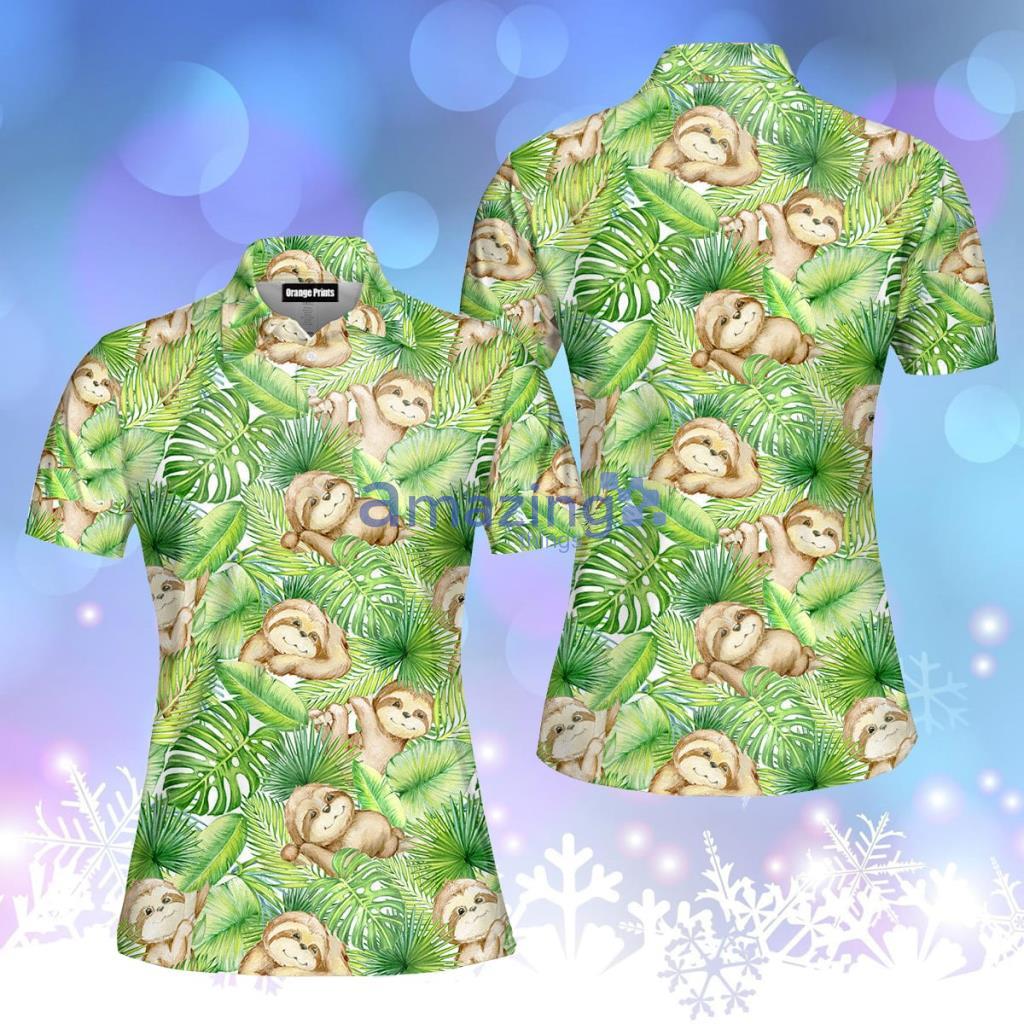 Sloths Surrounded By Tropical Leaves Polo Shirt  For Women - Sloths Surrounded By Tropical Leaves Polo Shirt  For Women  PO5504