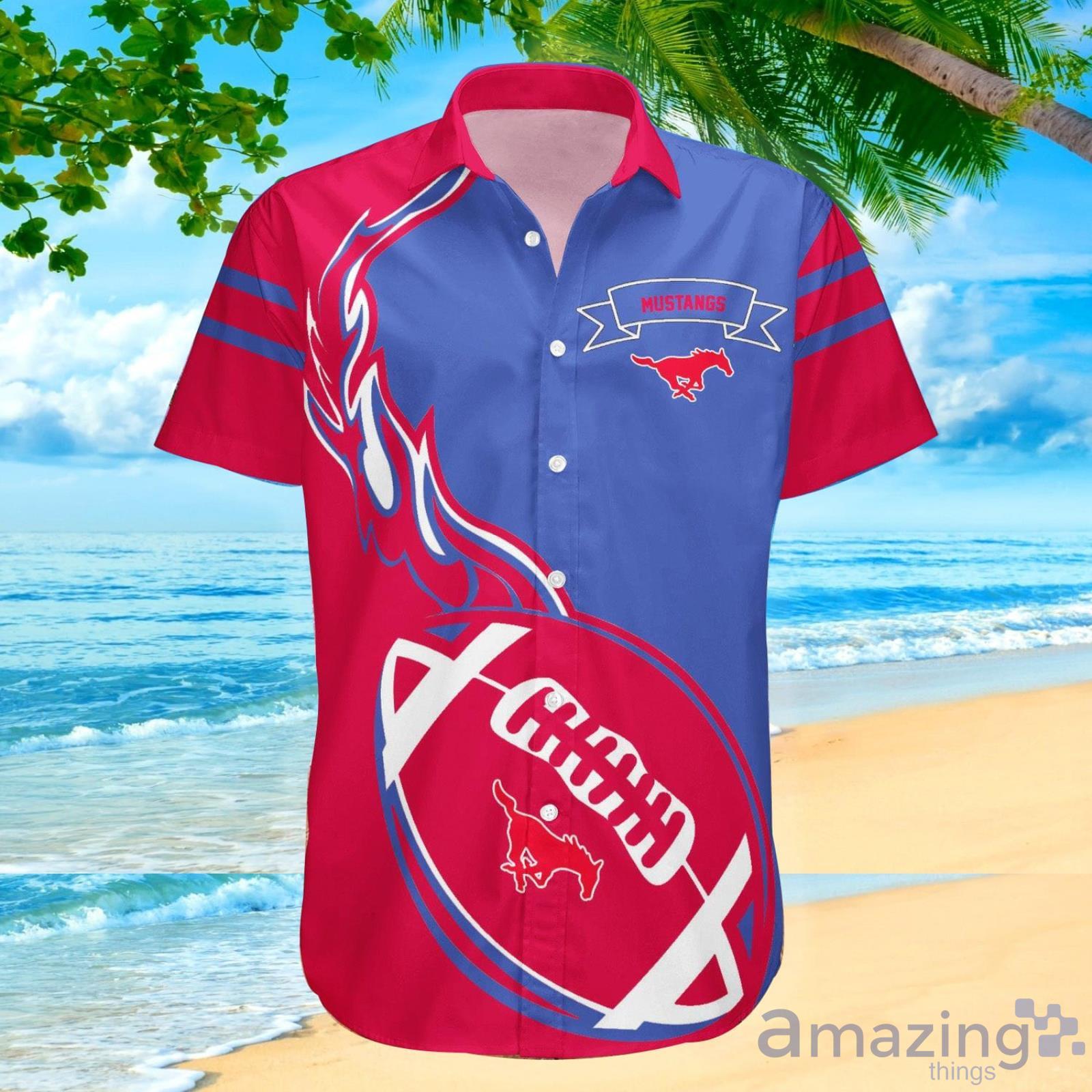 Smu Mustangs Ncaa Flame Ball Hawaiian Shirt For Fans image Smu Mustangs Ncaa Flame Ball Hawaiian Shirt For Fans Product Photo 2