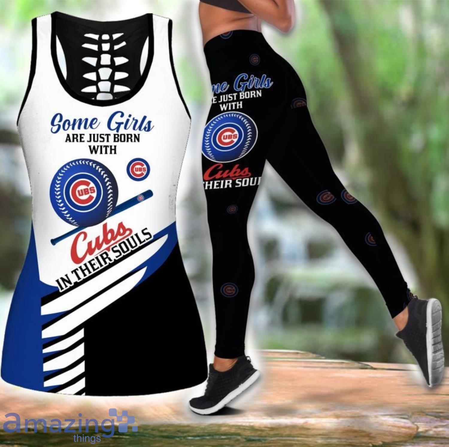 Some Girls Chicago Cubs Combo Leggings And Hollow Tank Top For Women