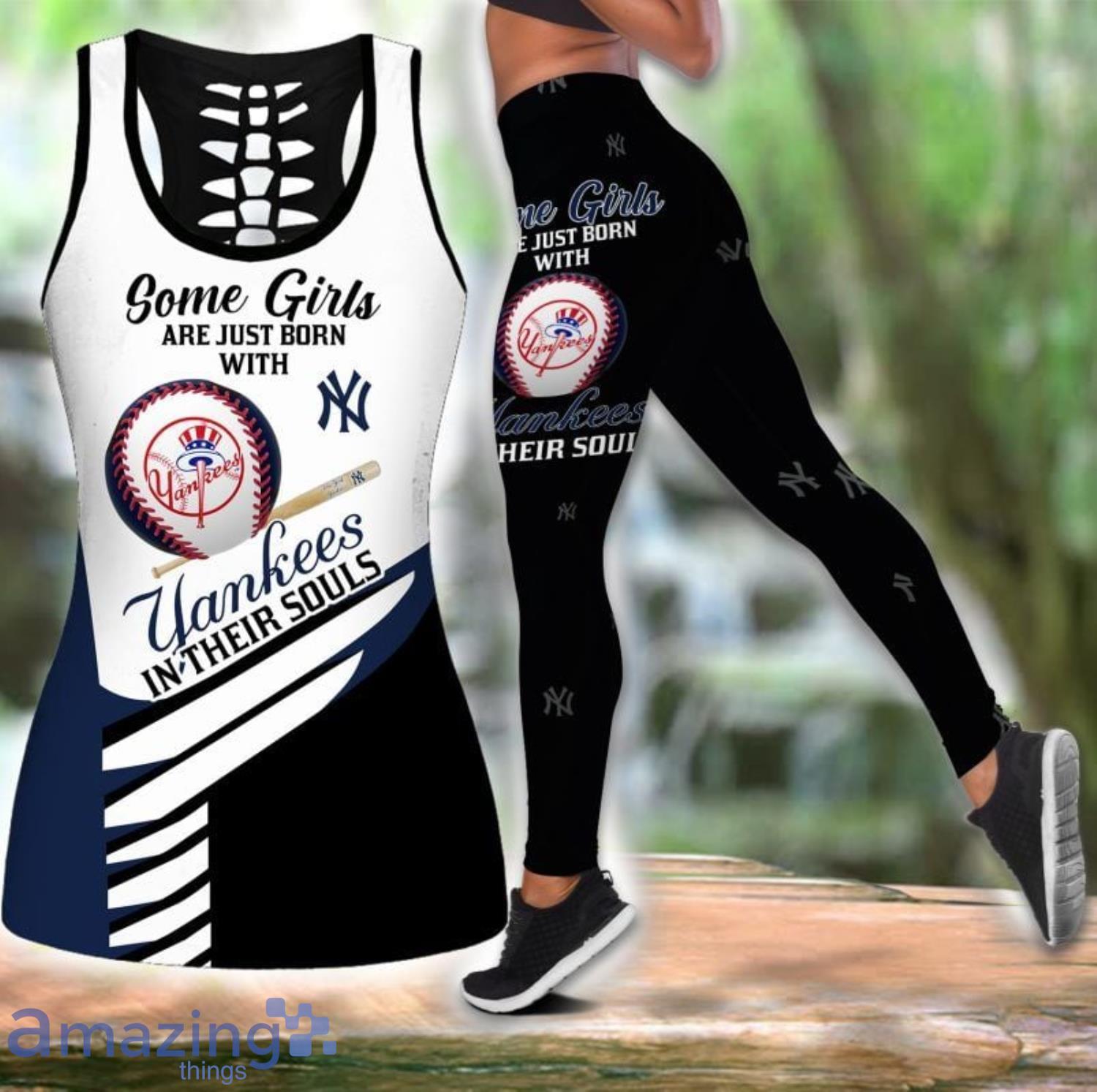 Some Girls New York Yankees Combo Leggings And Hollow Tank Top For Women