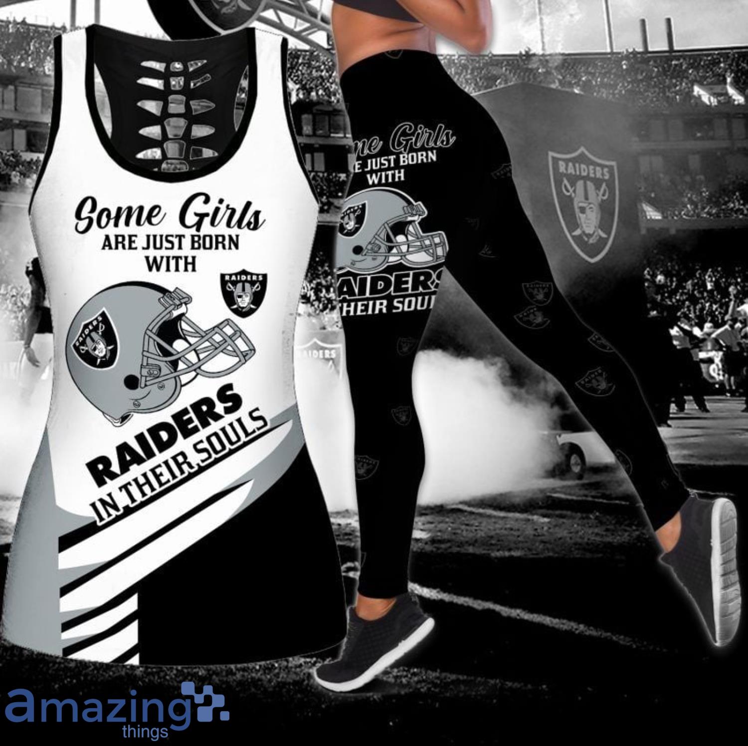 Tropical Oakland Raiders Combo Leggings And Hollow Tank Top For Women