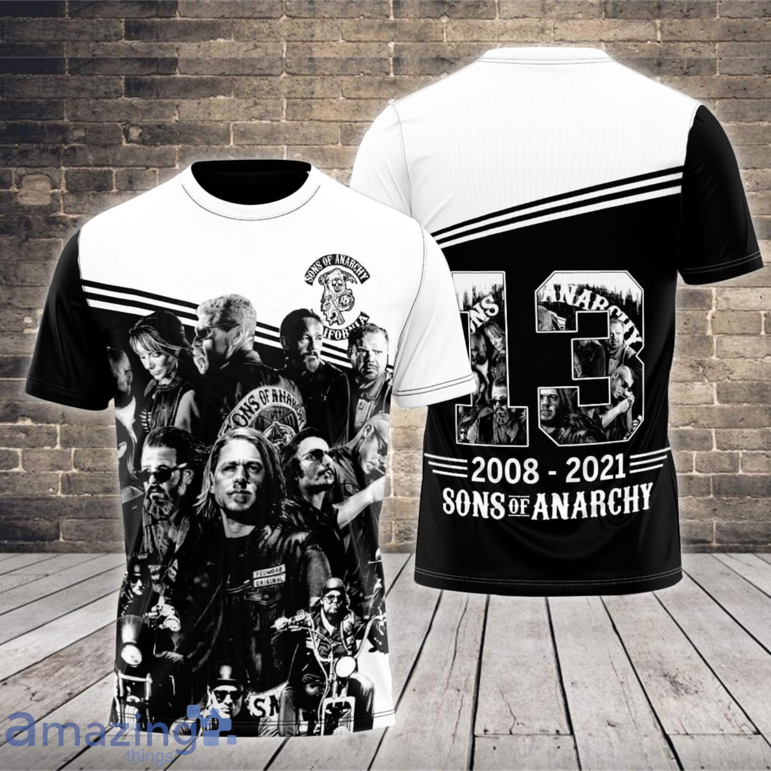Sons Of Anarchy 13th Anniversary Black White All Over Print 3D T-Shirt Product Photo 1