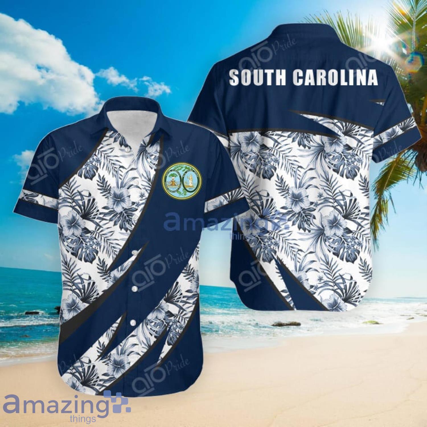 South Carolina Groly Coat Of Arms Hibiscus Pattern Hawaiian Shirt Summer Gift For Men And Women Product Photo 1