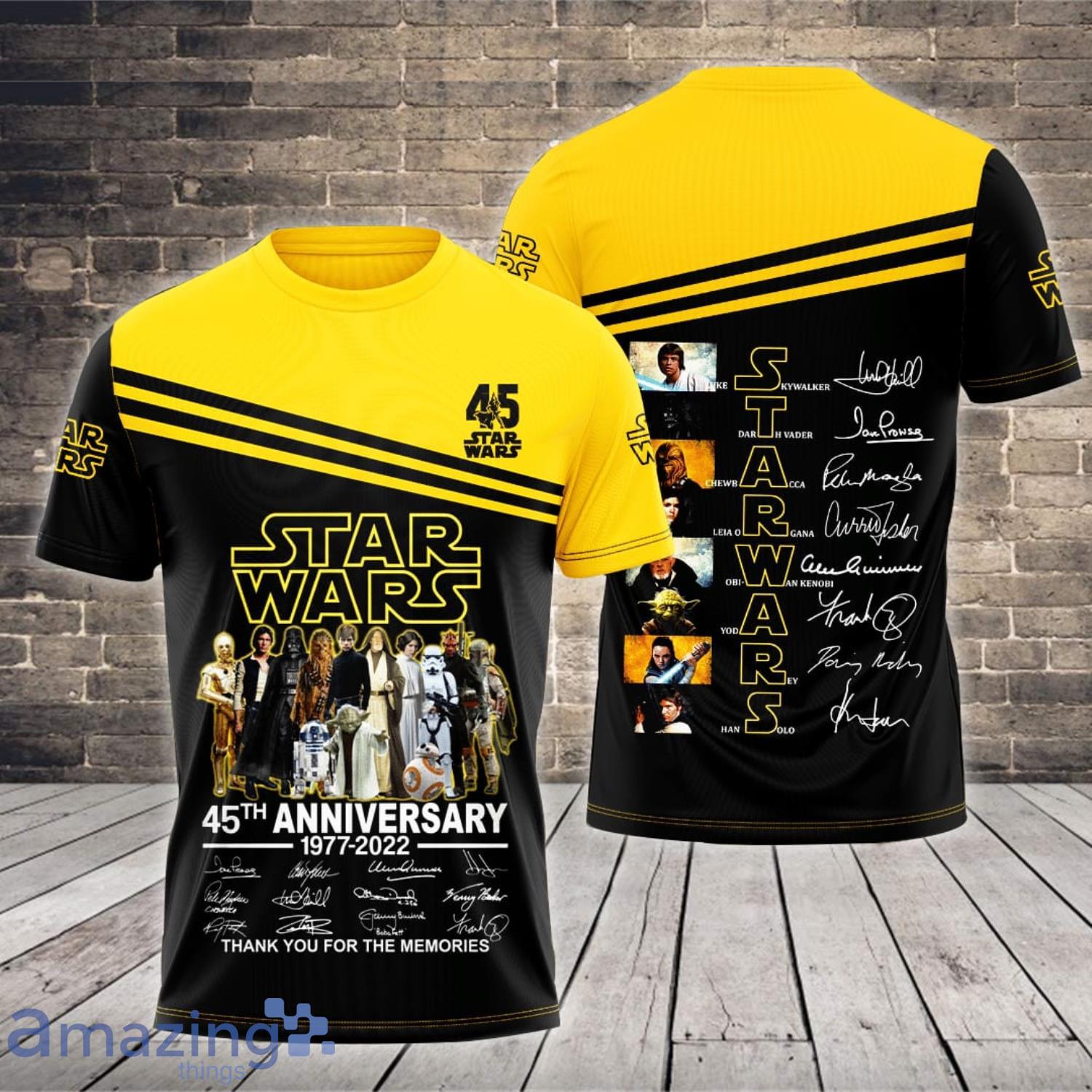 Star Wars 45th Anniversary Signatures Black All Over Print 3D T-Shirt Yellow Product Photo 1