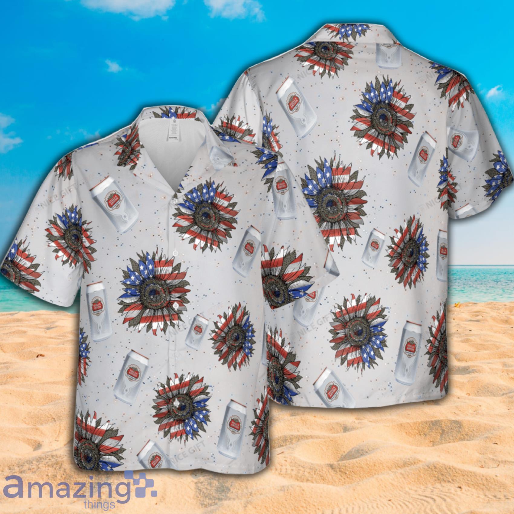 Stella Artois Sunflowered 4th Of July Short Sleeve Hawaiian Shirt Product Photo 1