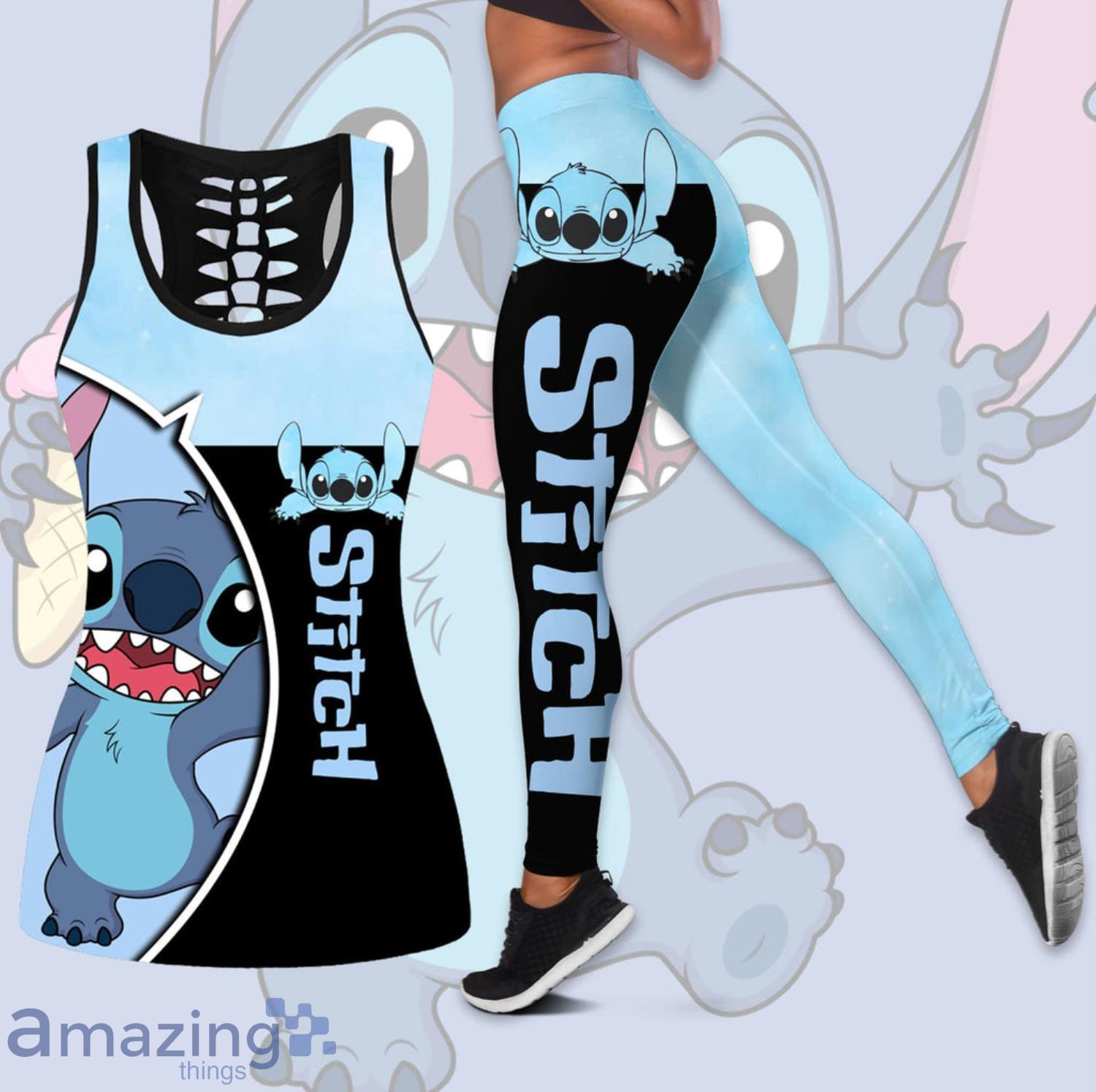 Stitch Cute Women 3D Combo Hollow Tank Top And Leggings