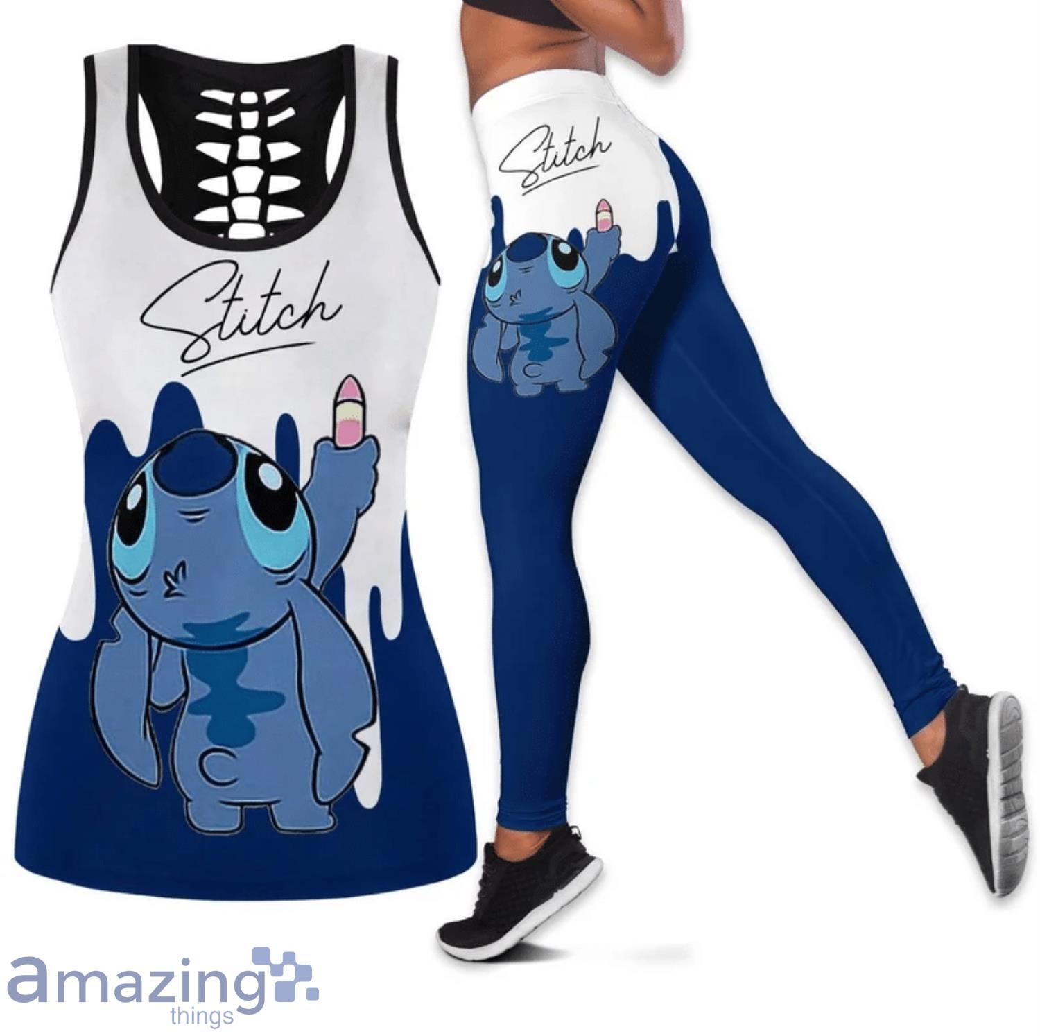 Stitch Disney Lilo & Stitch All Over Print 3D Combo Hollow Tank Top And  Leggings For Women