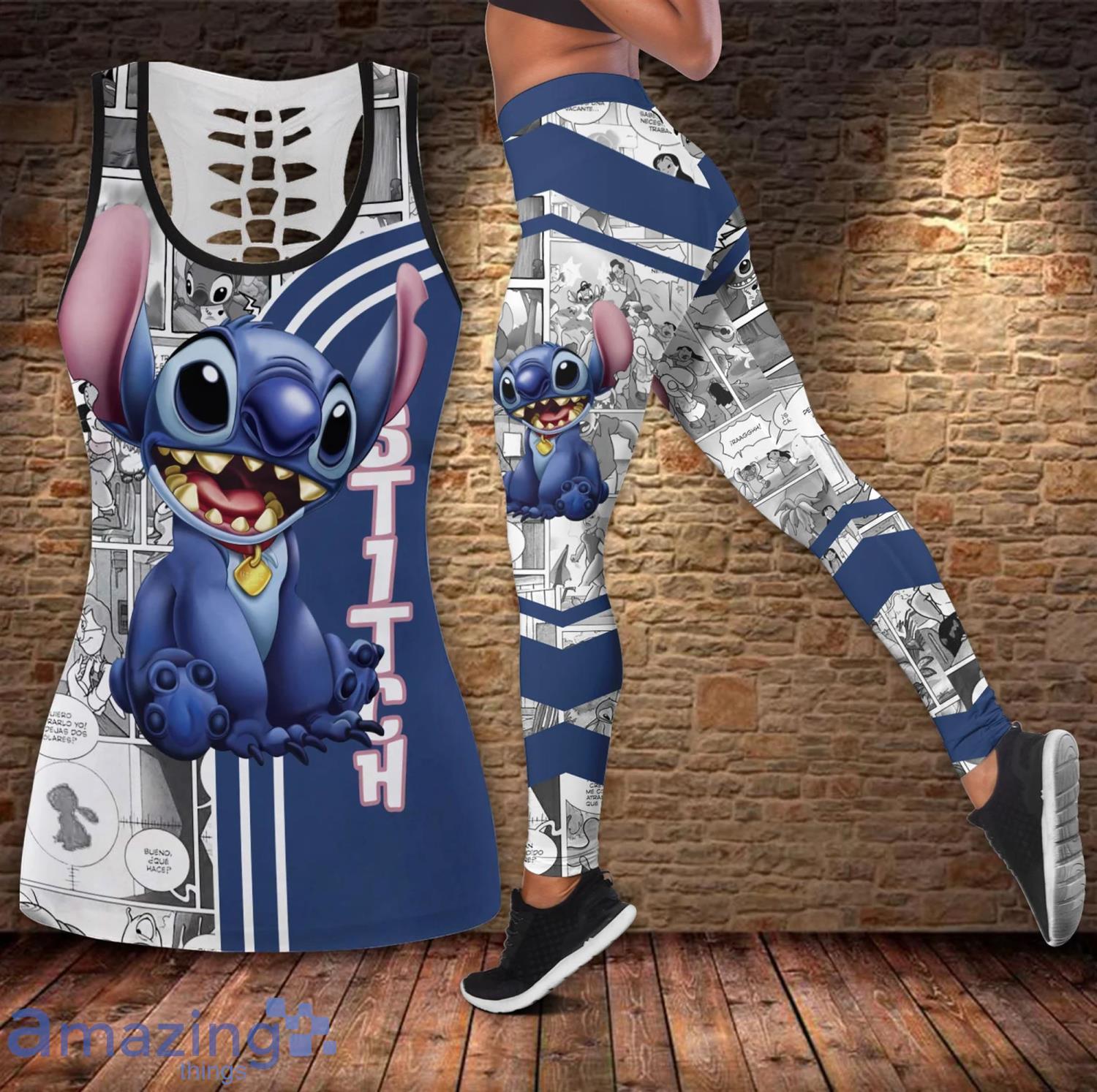 Stitch Lover 3D All Over Print Combo Hollow Tank Top And Leggings