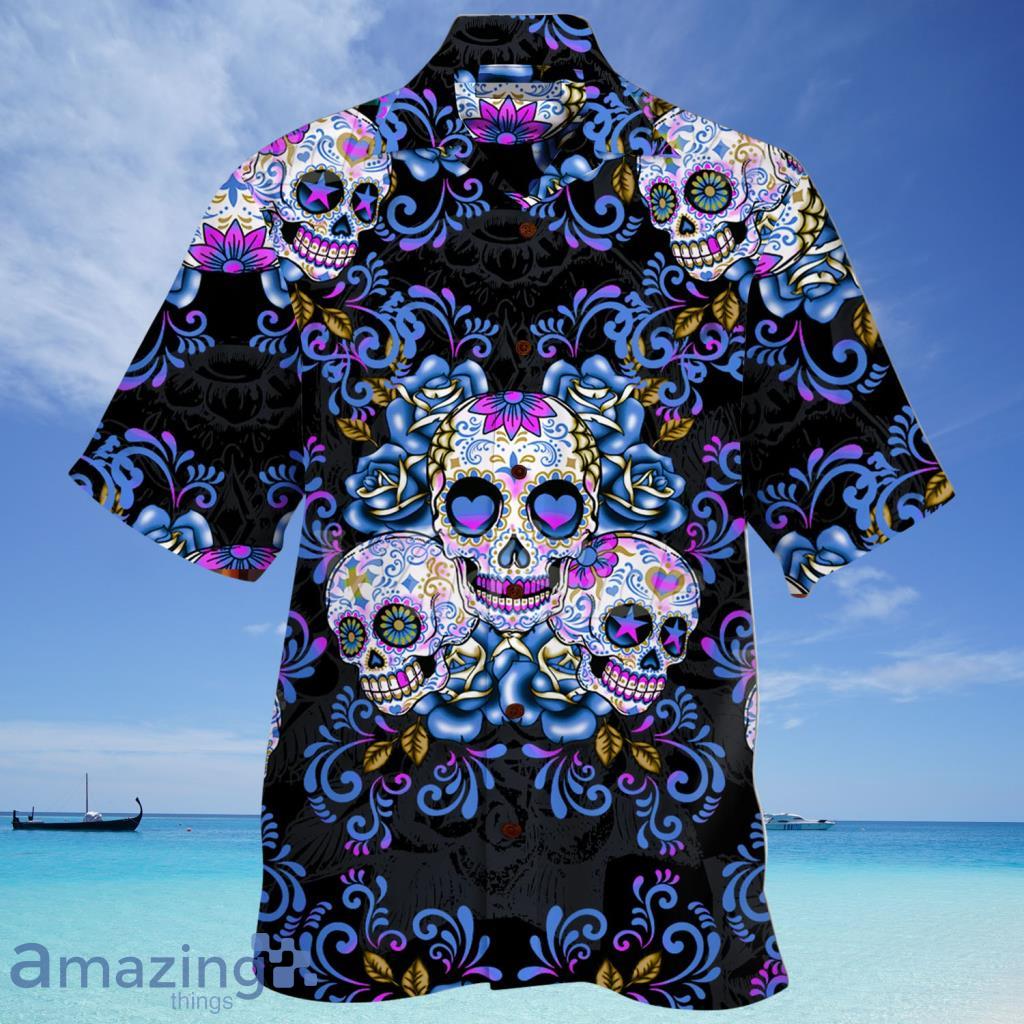 Sugar Skull Floral Hawaiian Shirt - Sugar Skull Floral Hawaiian Shirt