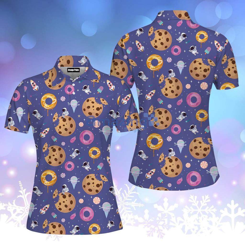 Sweet Space With Fantasy Chocolate Cookie And Astronaut Polo Shirt  For Women - Sweet Space With Fantasy Chocolate Cookie And Astronaut Polo Shirt  For Women  PO5644