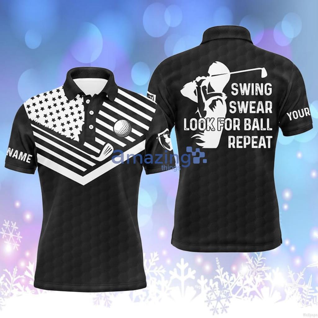 Swing Swear Look For Ball Repeat American Flag Custom Name Polo Shirt - SwingSwearLookForBallRepeatAmericanFlagPoloShirtCustomNamePoloShirt