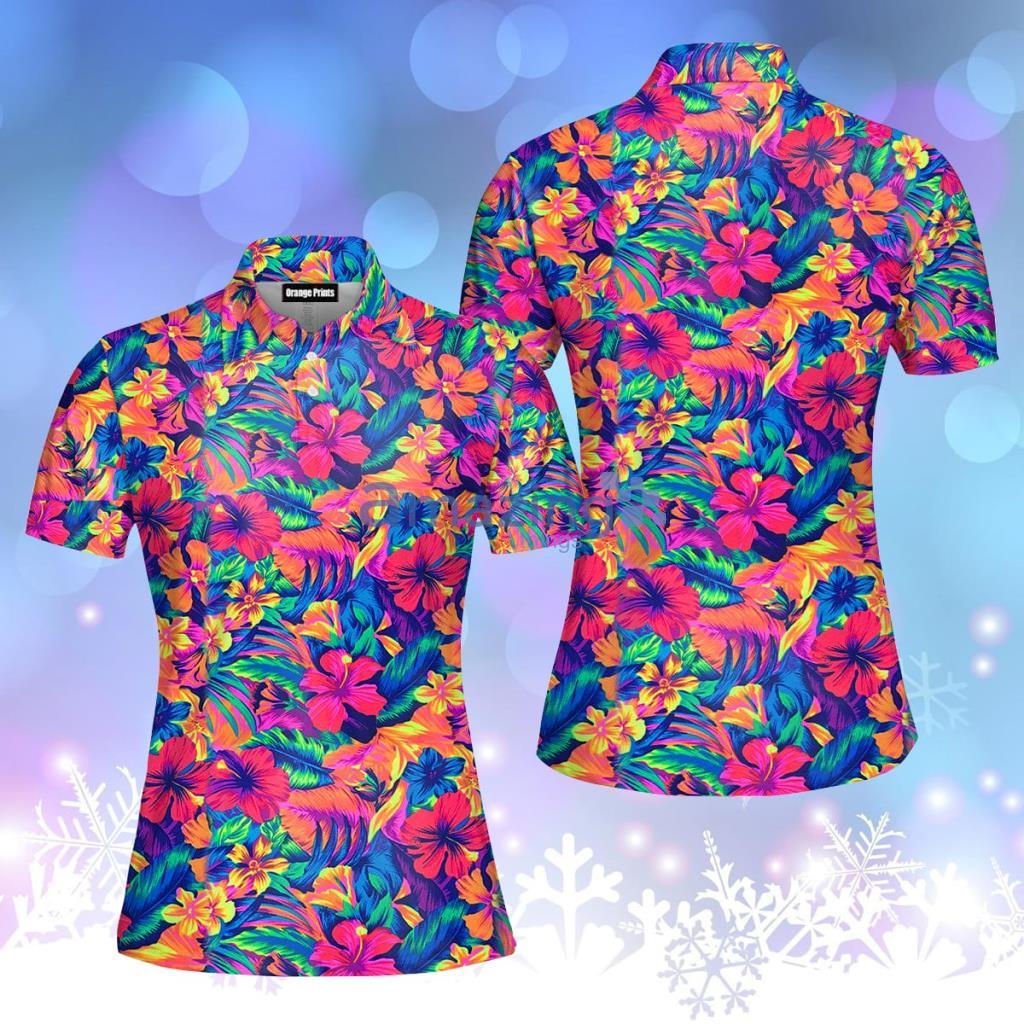 Tahitian Floral Flower Polo Shirt  For Women - Tahitian Floral Flower Polo Shirt  For Women  PO5653