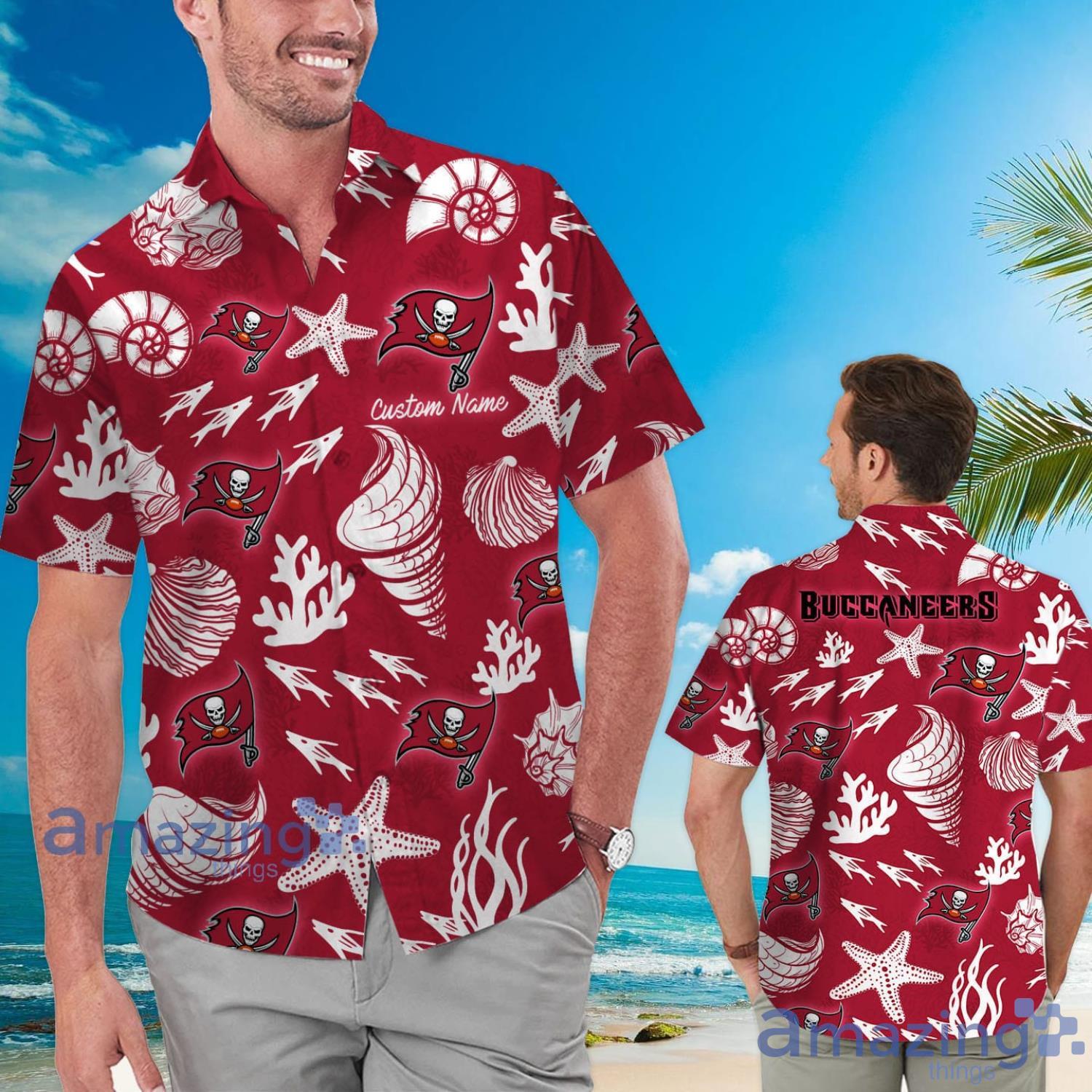 Tampa Bay Buccaneers Custom Name Shells Starfish Parttern Hawaiian Shirt For Men And Women Product Photo 1