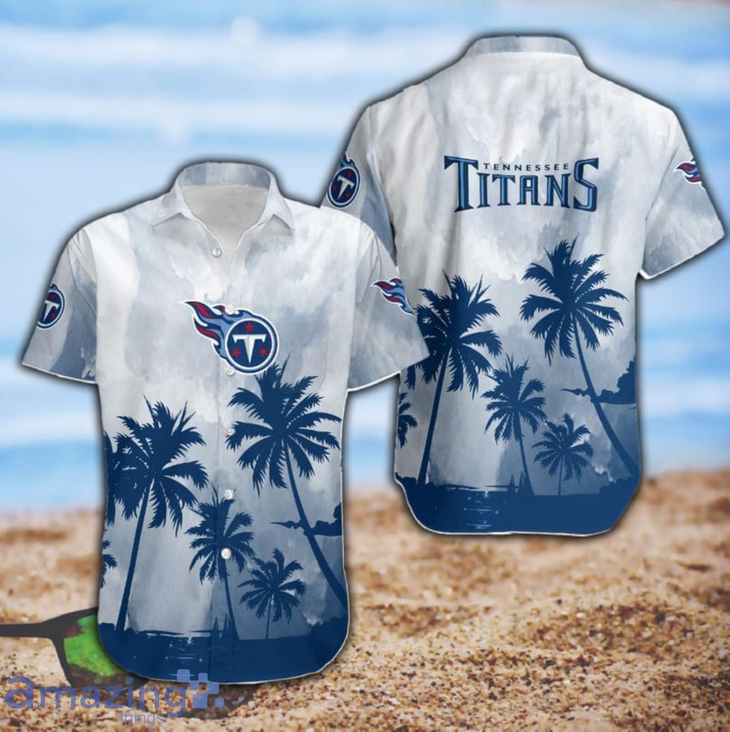 Tennessee Titans Coconut Trees NFL Short Sleeve Hawaiian Shirt Product Photo 1