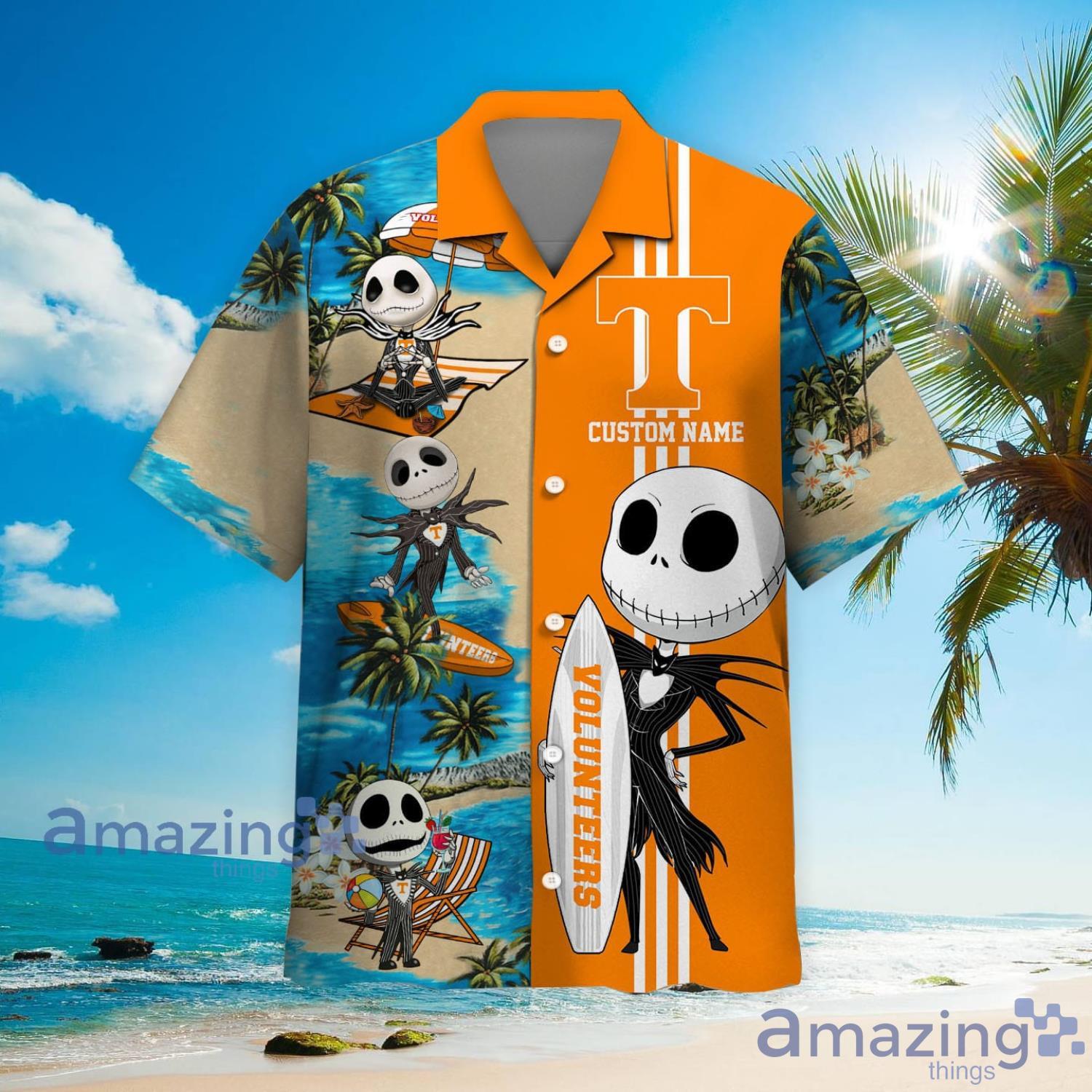 Tennessee Volunteers Jack Skellington Halloween Gift Custom Name Hawaiian Shirt image Tennessee Volunteers Jack Skellington Halloween Gift Custom Name Hawaiian Shirt Product Photo 3