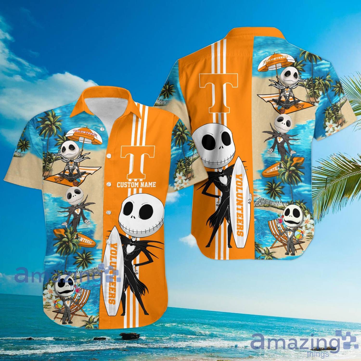 Tennessee Volunteers Jack Skellington Halloween Gift Custom Name Hawaiian Shirt image Tennessee Volunteers Jack Skellington Halloween Gift Custom Name Hawaiian Shirt Product Photo 4