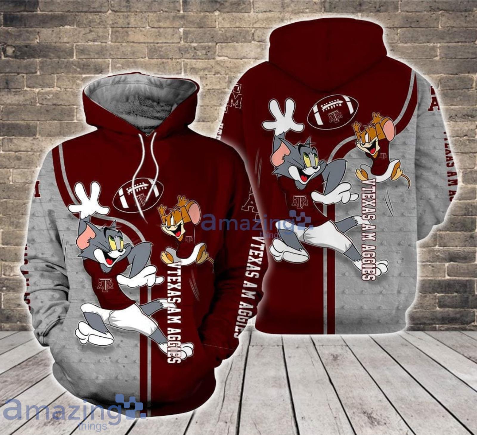 Texas A_M Aggies Tom and Jerry Cartoon Lover 3D Printed Hoodie For Fans Product Photo 1