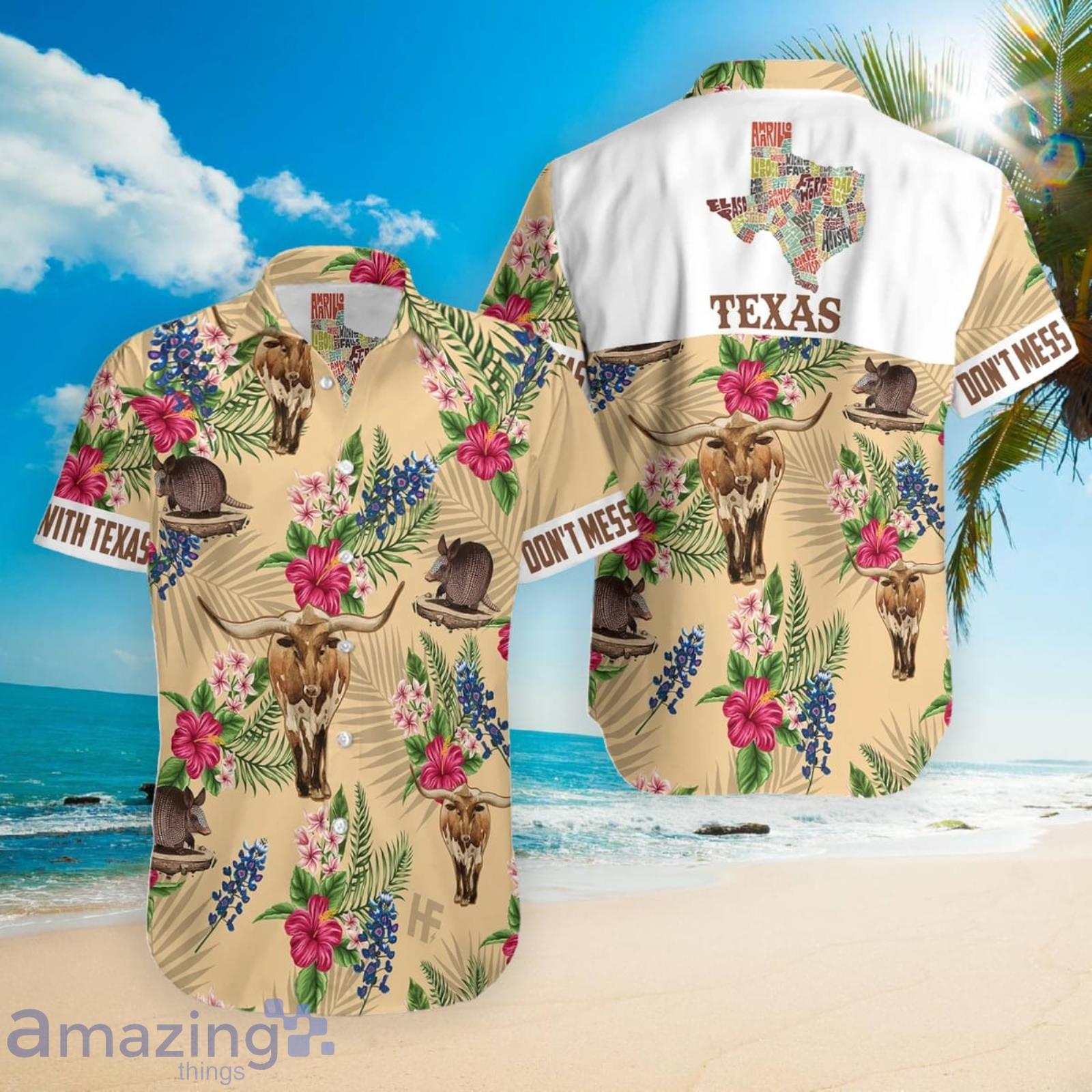 Texas Cow Flower Aloha Hawaiian Shirt Summer Gift Product Photo 1