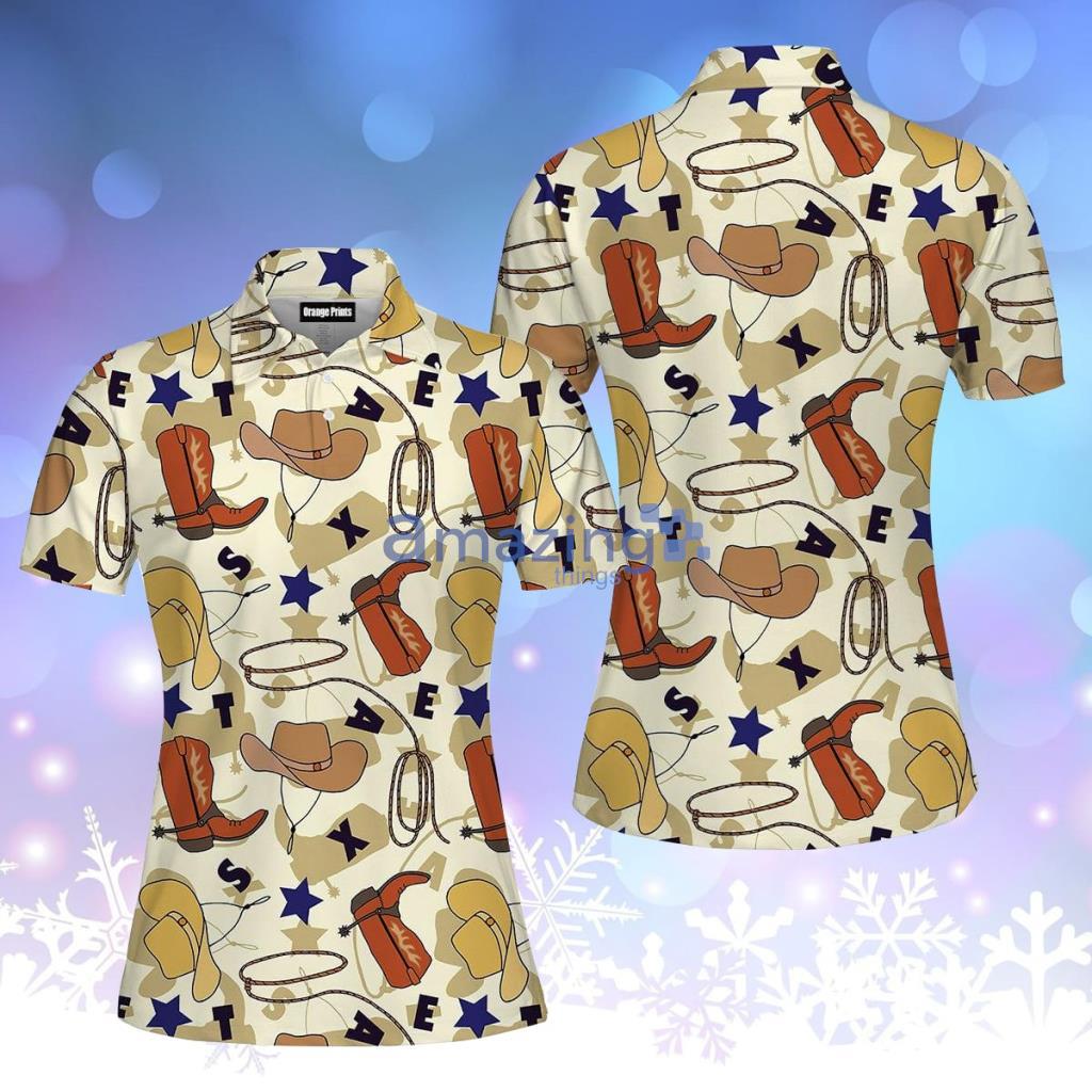 Texas Cowboy Boots Hat Rope Lasso Polo Shirt  For Women - Texas Cowboy Boots Hat Rope Lasso Polo Shirt  For Women  PO5266