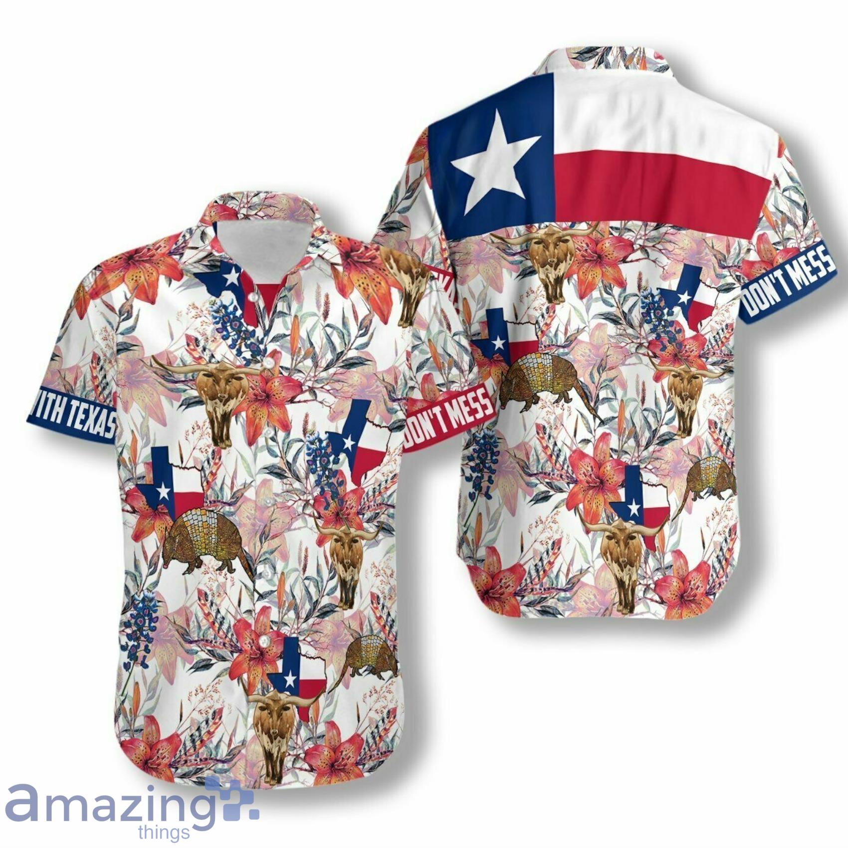 Texas Longhorn Bluebonnet And Armadillo Tropical Hawaiian Shirt Product Photo 1