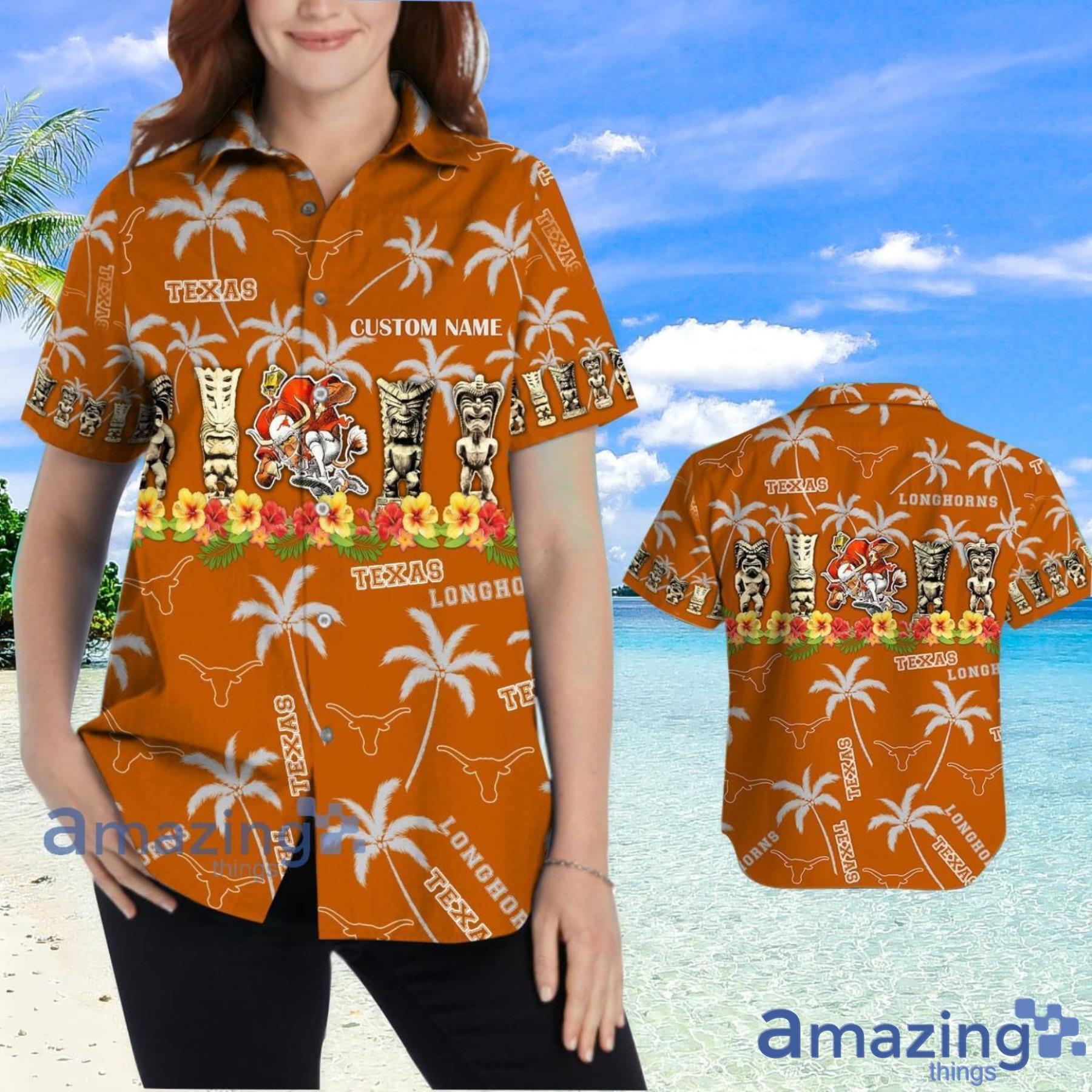 Texas Longhorns Coconut Pattern Tiki Custom Name Hawaiian Shirt Summer Gift image Texas Longhorns Coconut Pattern Tiki Custom Name Hawaiian Shirt Summer Gift Product Photo 2