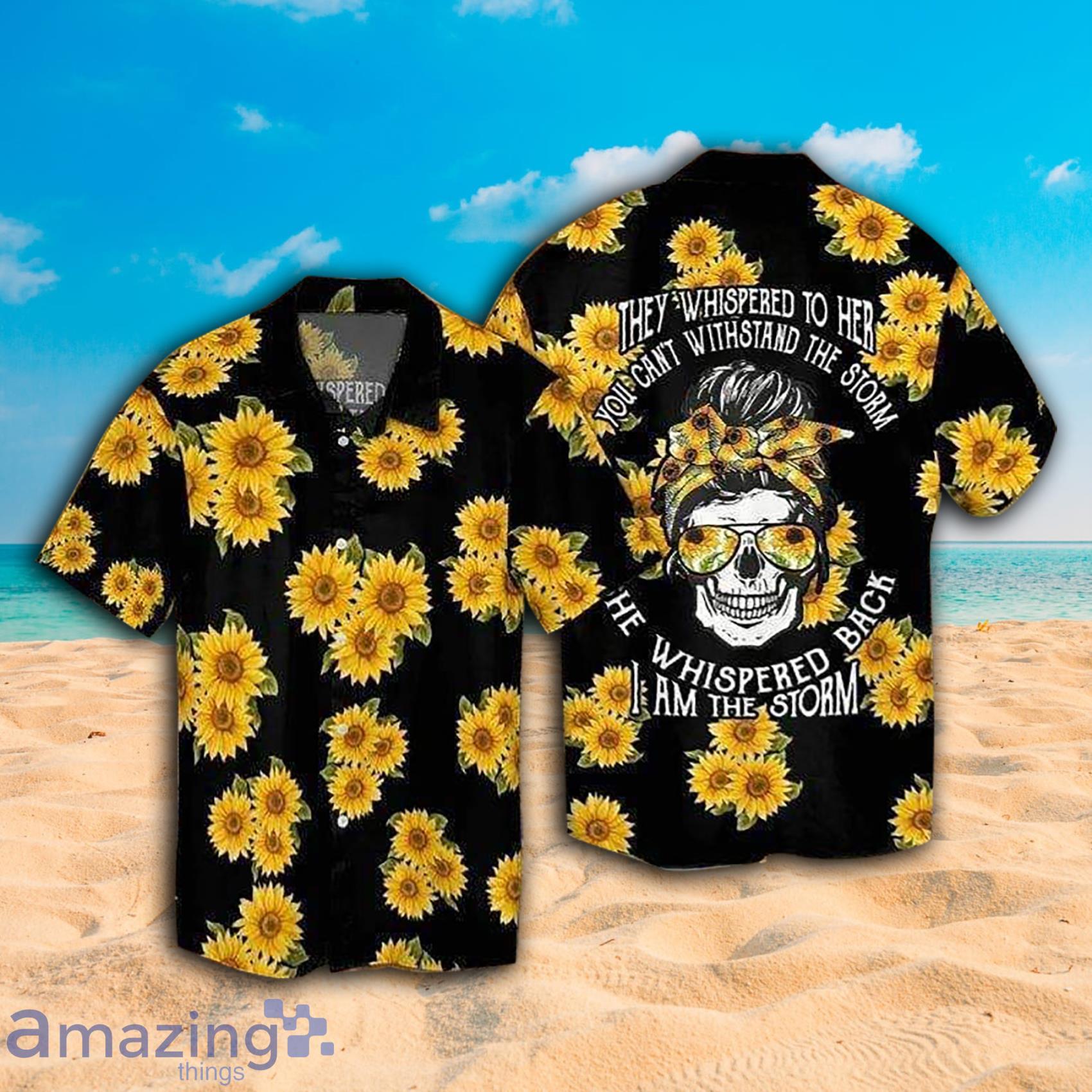 They Whispered To Her I'm The Strom Skull Sunflower Short Sleeve Hawaiian Shirt Product Photo 1