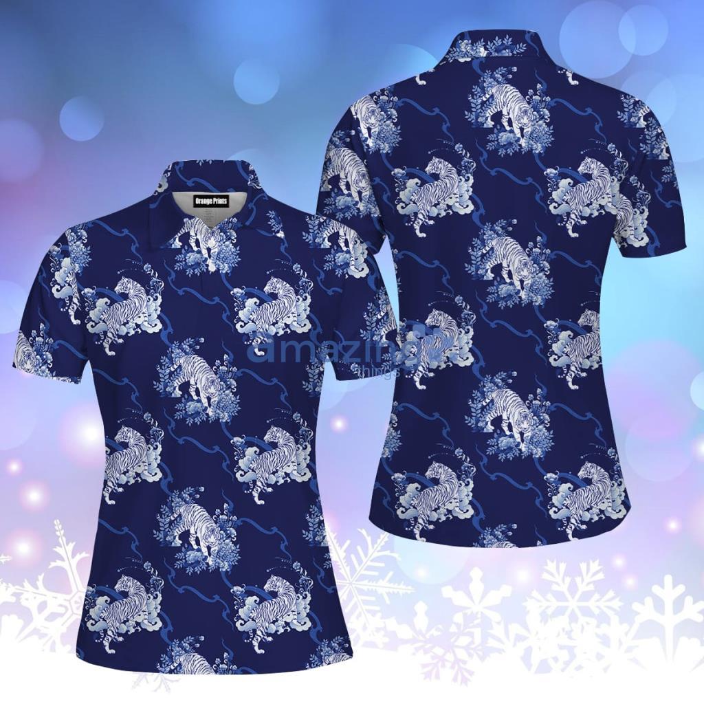 Tiger Walking In Flower Pattern Polo Shirt  For Women - Tiger Walking In Flower Pattern Polo Shirt  For Women  PO5374