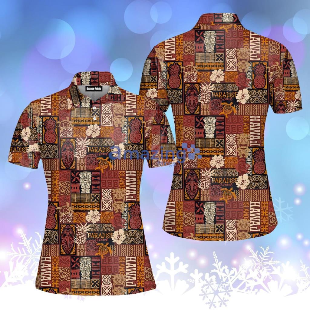 Tiki Hawaiian Style Tribal Polo Shirt  For Women - Tiki Hawaiian Style Tribal Polo Shirt  For Women  PO5242