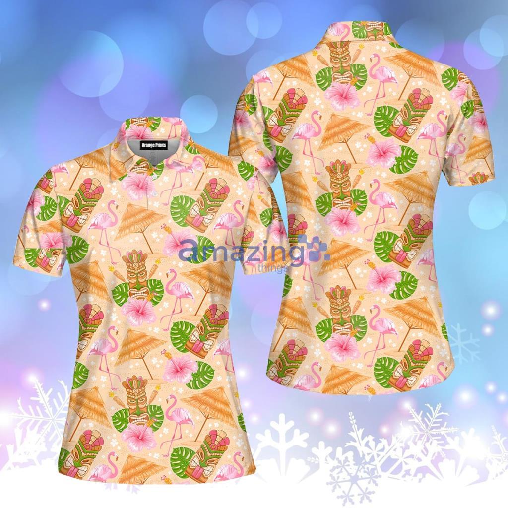 Tiki Mask Tropical Summer On Paradise Beach Polo Shirt  For Women - Tiki Mask Tropical Summer On Paradise Beach Polo Shirt  For Women  PO5237