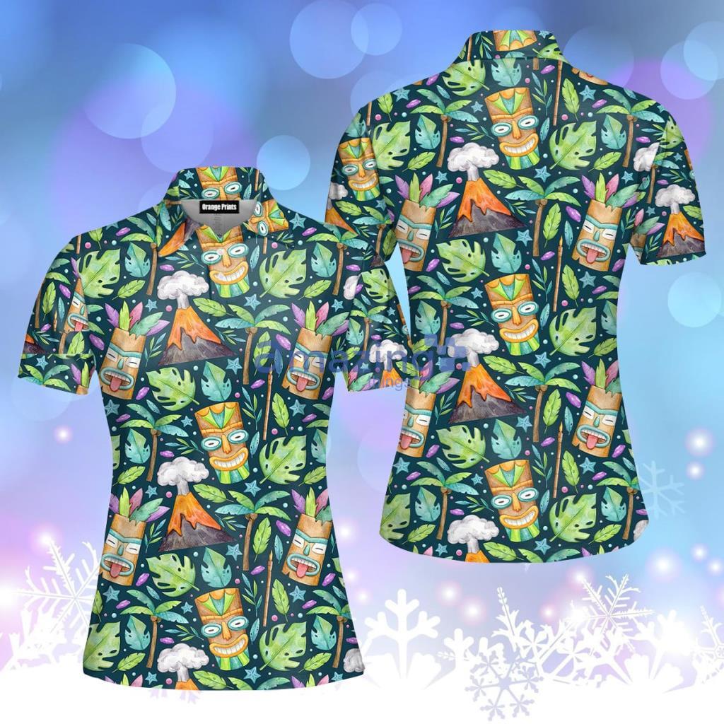 Tiki Summer Vibe Tropical Polo Shirt  For Women - Tiki Summer Vibe Tropical Polo Shirt  For Women  PO5246