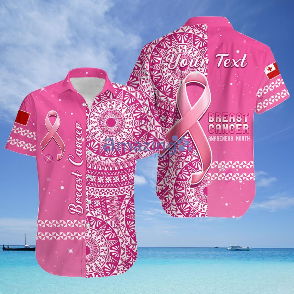 Tonga Breast Cancer Tongan Ngatu Pattern No One Fights Alone Custom Name Hawaiian Shirt - Tonga Breast Cancer Tongan Ngatu Pattern No One Fights Alone Custom Name Hawaiian Shirt