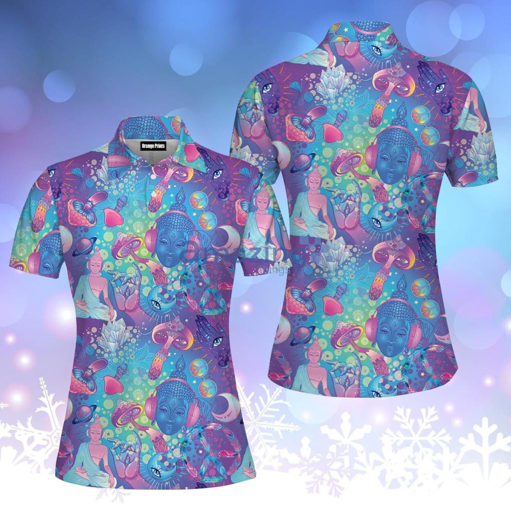 Trippy Hippie Neon Mushroom Polo Shirt  For Women - Trippy Hippie Neon Mushroom Polo Shirt  For Women  PO5629