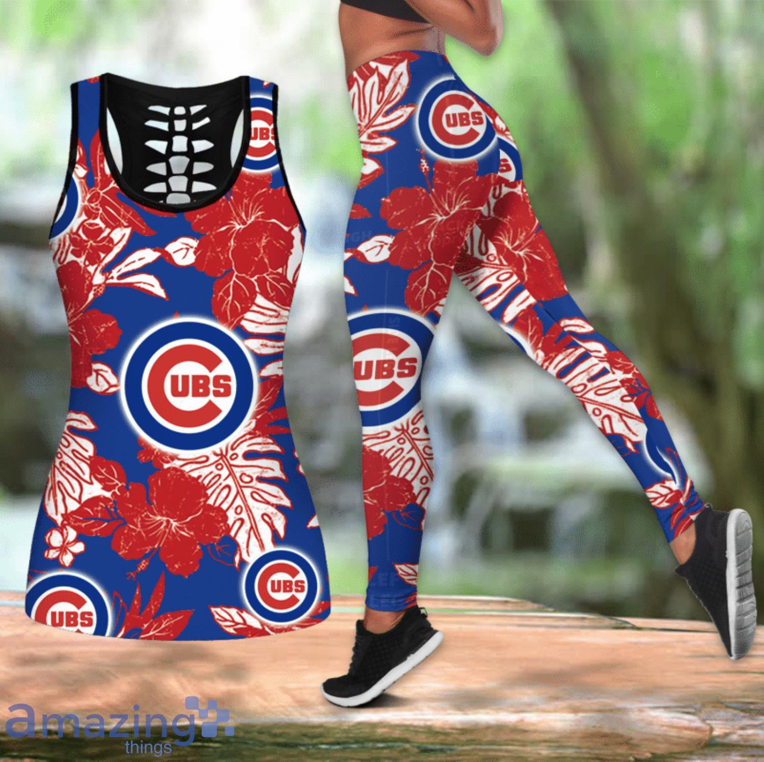 Tropical Chicago Cubs Combo Leggings And Hollow Tank Top For Women