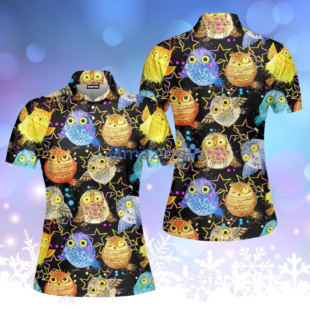 Tropical Colorful Neon Owl Polo Shirt  For Women - Tropical Colorful Neon Owl Polo Shirt  For Women  PO5425