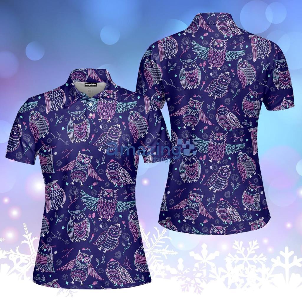 Tropical Colorful Owl Polo Shirt  For Women - Tropical Colorful Neon Owl Polo Shirt  For Women  PO5419