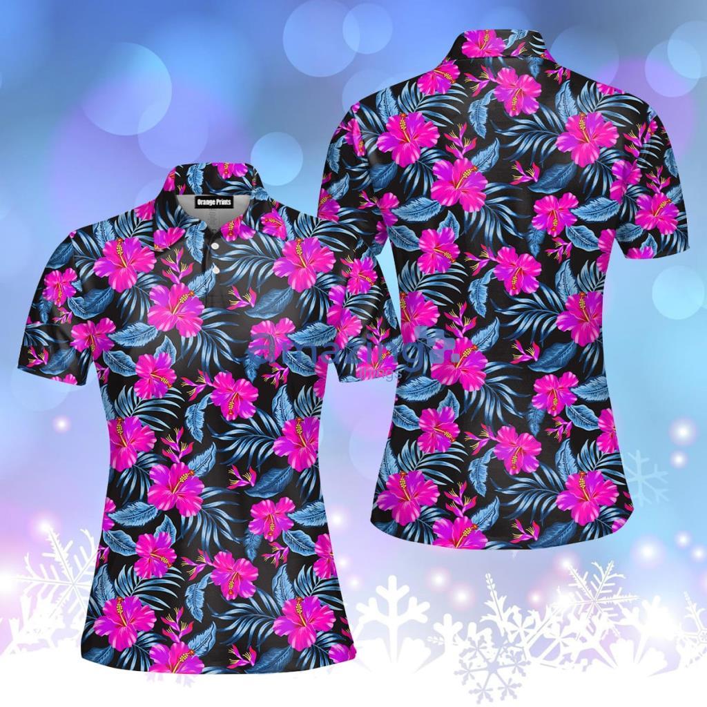 Tropical Flowers Hibiscus Polo Shirt  For Women - Tropical Flowers Hibiscus Polo Shirt  For Women  PO5571