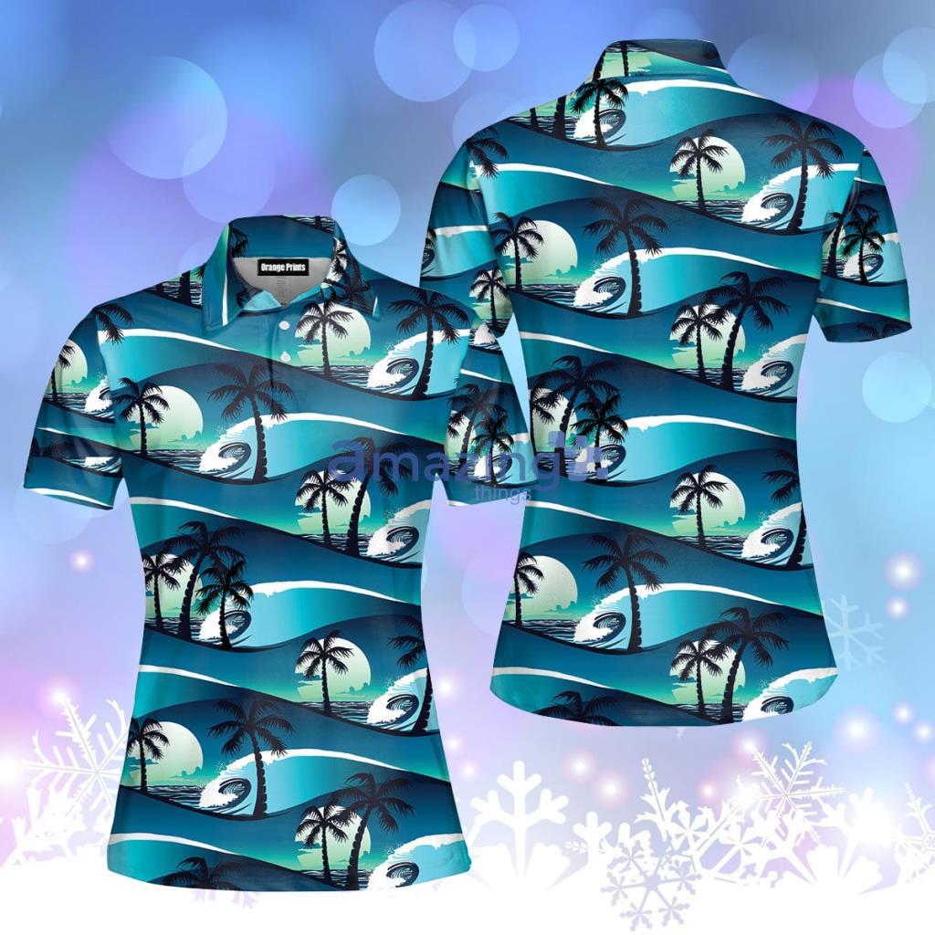 Tropical Hibiscus Palm Trees At Sunset Polo Shirt  For Women - Tropical Hibiscus Palm Trees At Sunset Polo Shirt  For Women  PO5168