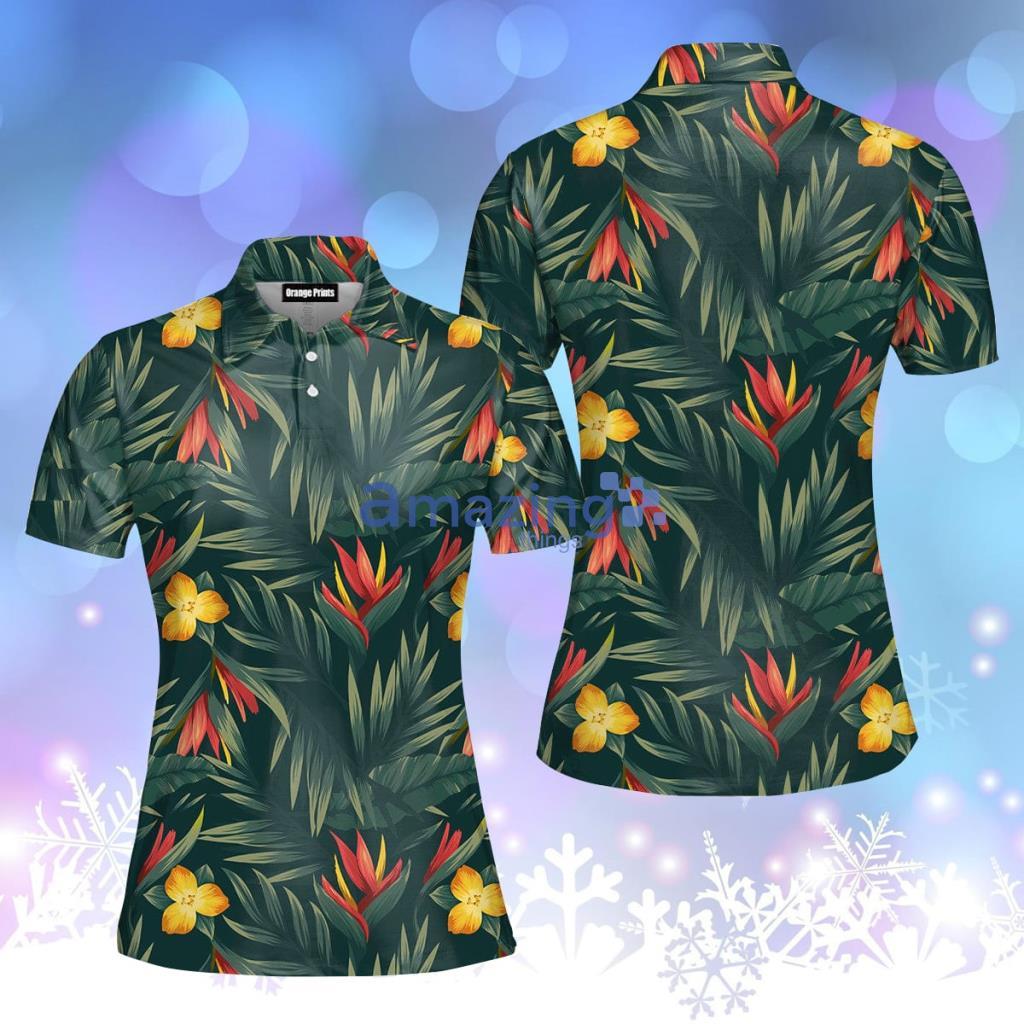 Tropical Leaves And Flowers Polo Shirt  For Women - Tropical Leaves And Flowers Polo Shirt  For Women  PO5548