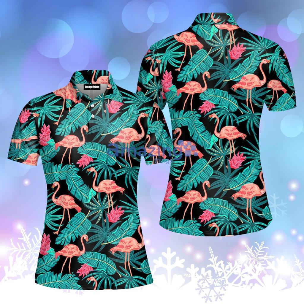 Tropical Leaves Flamingo Polo Shirt  For Women - Tropical Leaves Flamingo Polo Shirt  For Women  PO5584