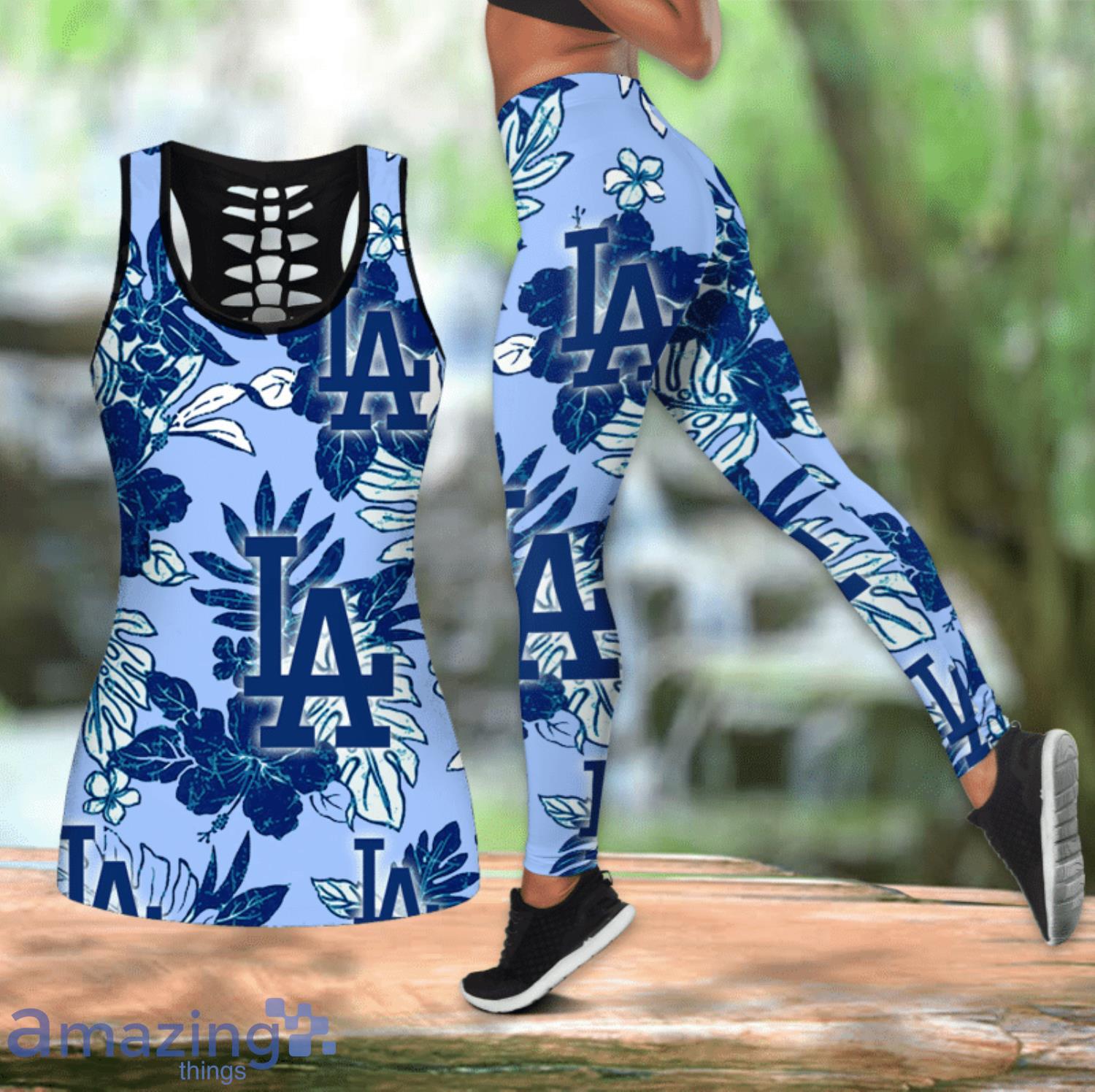 Tropical Los Angeles Dodgers Combo Leggings And Hollow Tank Top For Women