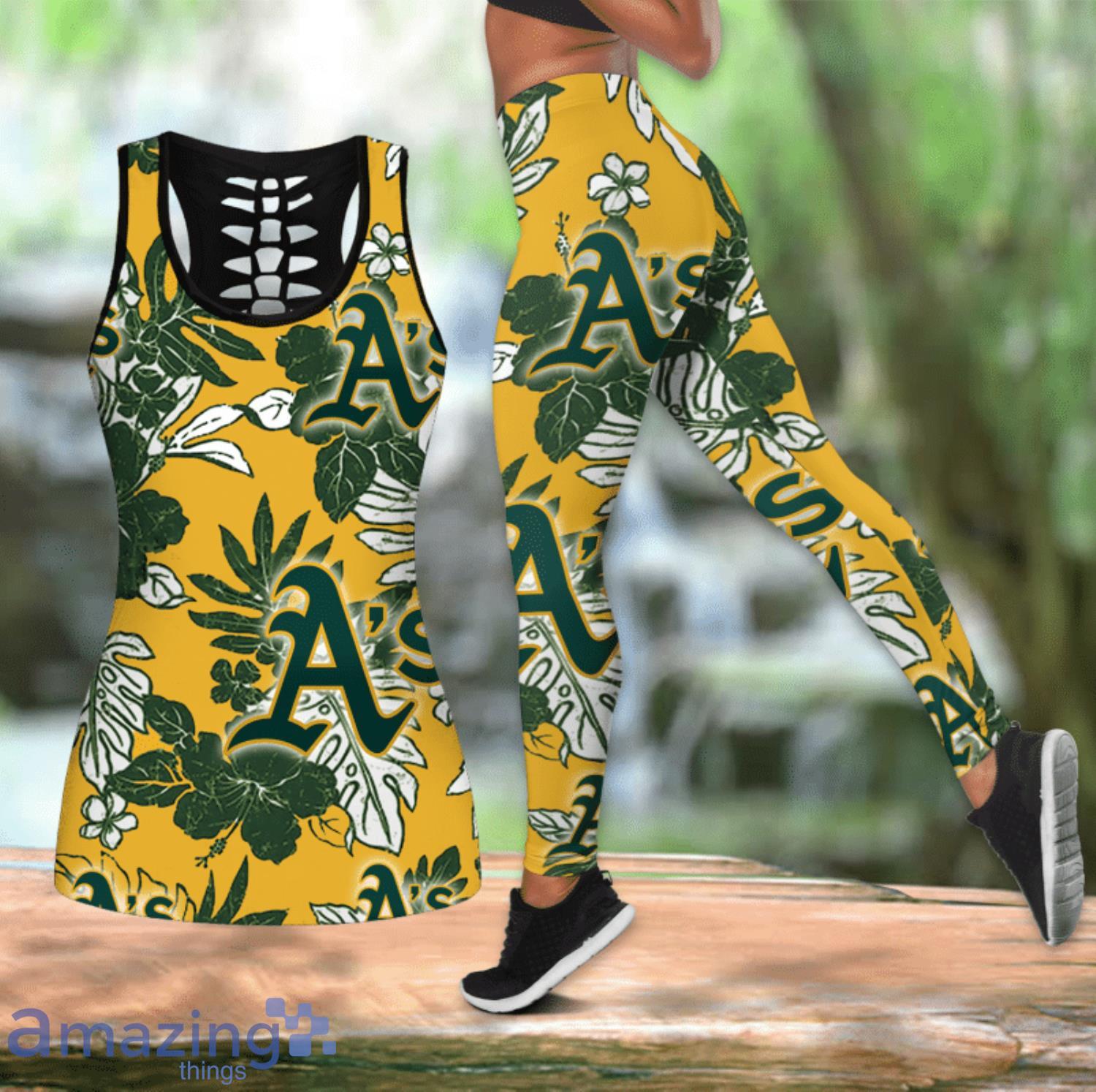 Tropical Oakland Raiders Combo Leggings And Hollow Tank Top For Women