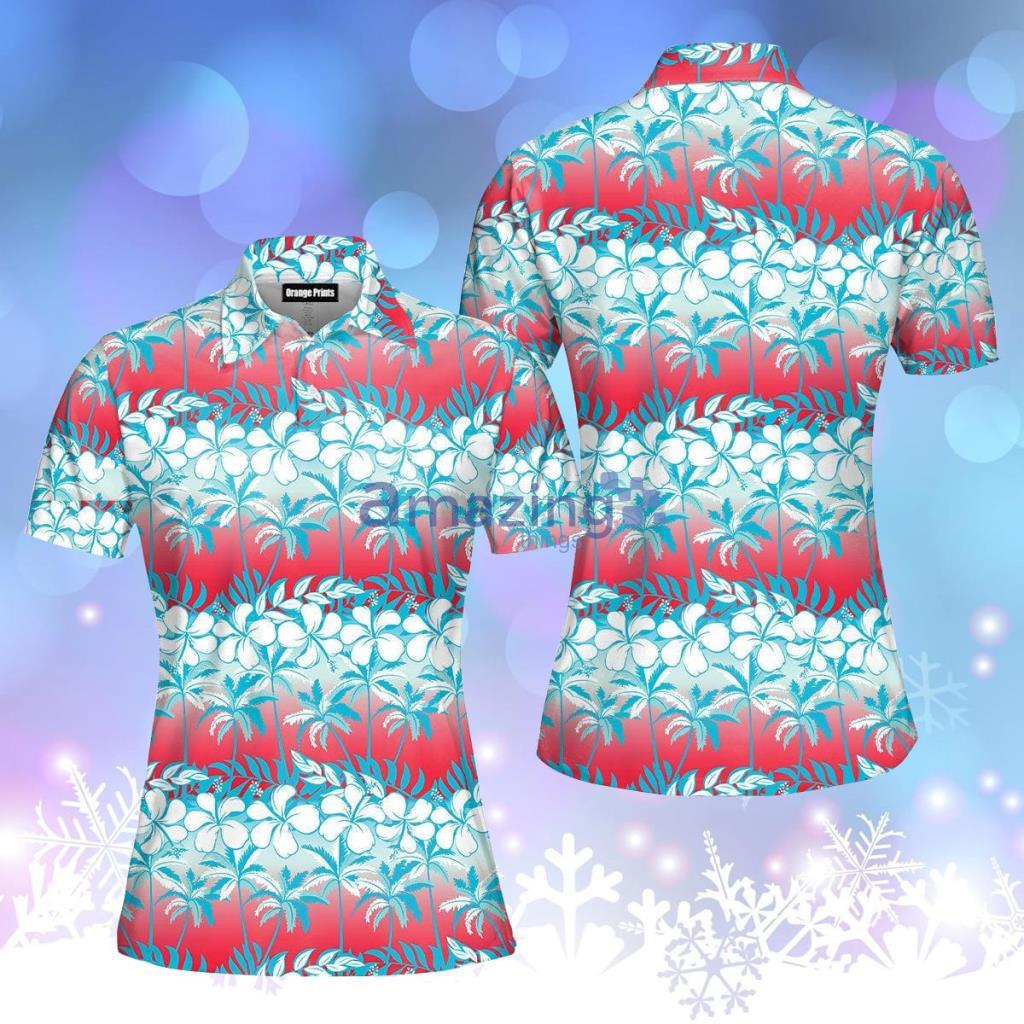 Tropical Palm Tree With Hibiscus Flowers Polo Shirt  For Women - Tropical Palm Tree With Hibiscus Flowers Polo Shirt  For Women  PO5177