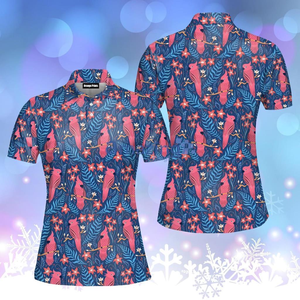 Tropical Parrots Pattern Polo Shirt  For Women - Tropical Parrots Pattern Polo Shirt  For Women  PO5533