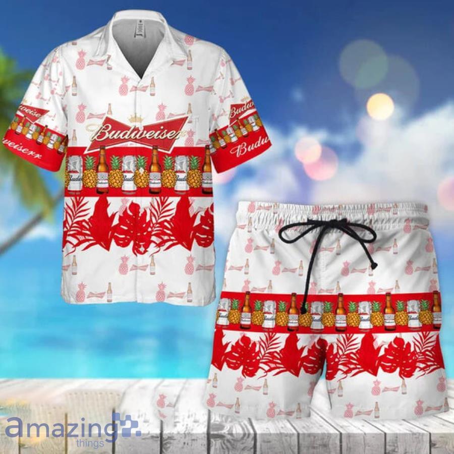 Tropical Pineapple Budweiser Short Sleeve Hawaiian Shirt And Short Product Photo 1