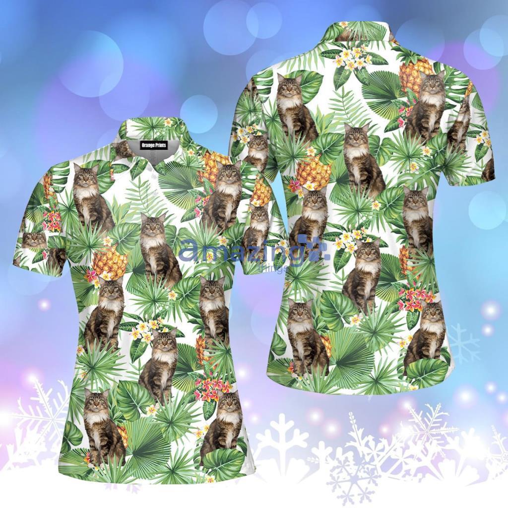 Tropical Pineapple Maine Coon Cat Polo Shirt  For Women - Tropical Pineapple Maine Coon Cat Polo Shirt  For Women  PO5549
