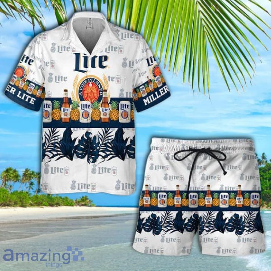 Tropical Pineapple Miller Lite Short Sleeve Hawaiian Shirt And Short Product Photo 1