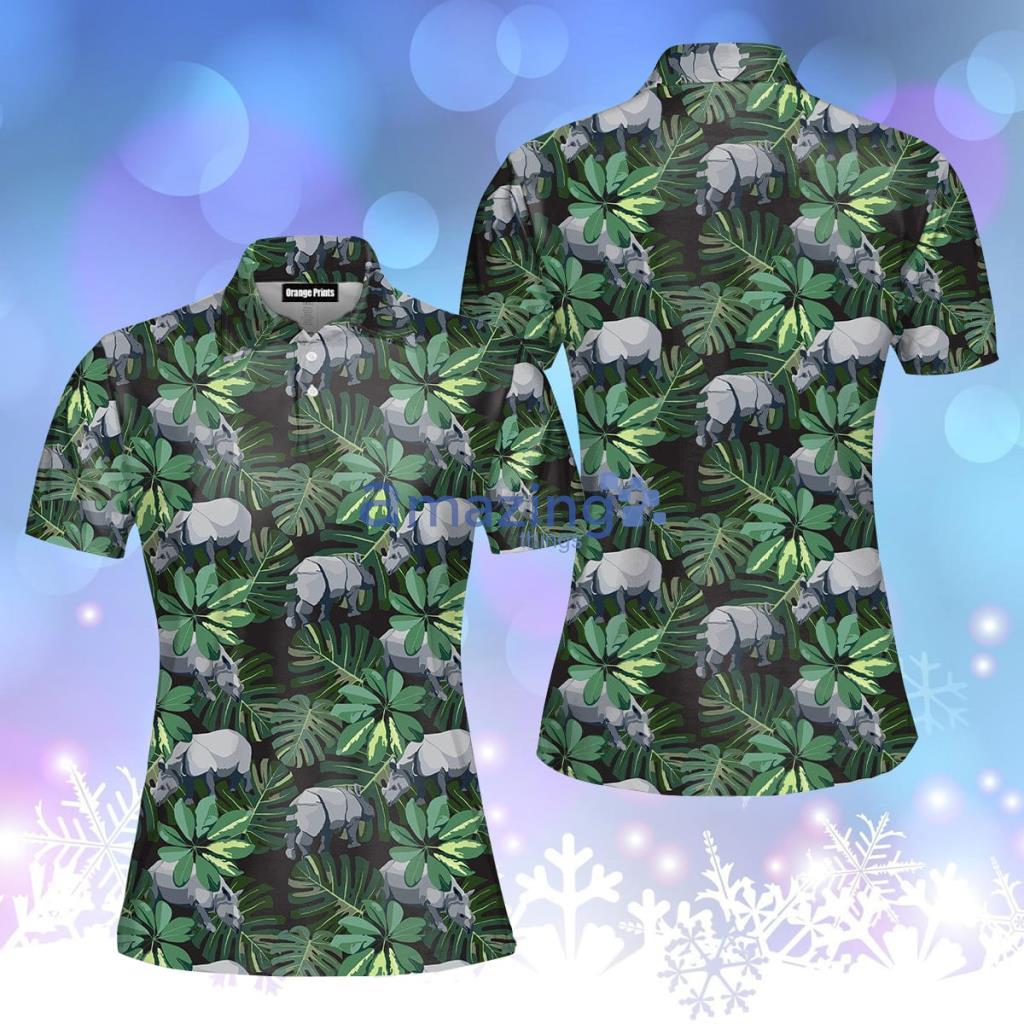 Tropical Rhino Wild Animals Plant Floral Polo Shirt  For Women - Tropical Rhino Wild Animals Plant Floral Polo Shirt  For Women  PO5551