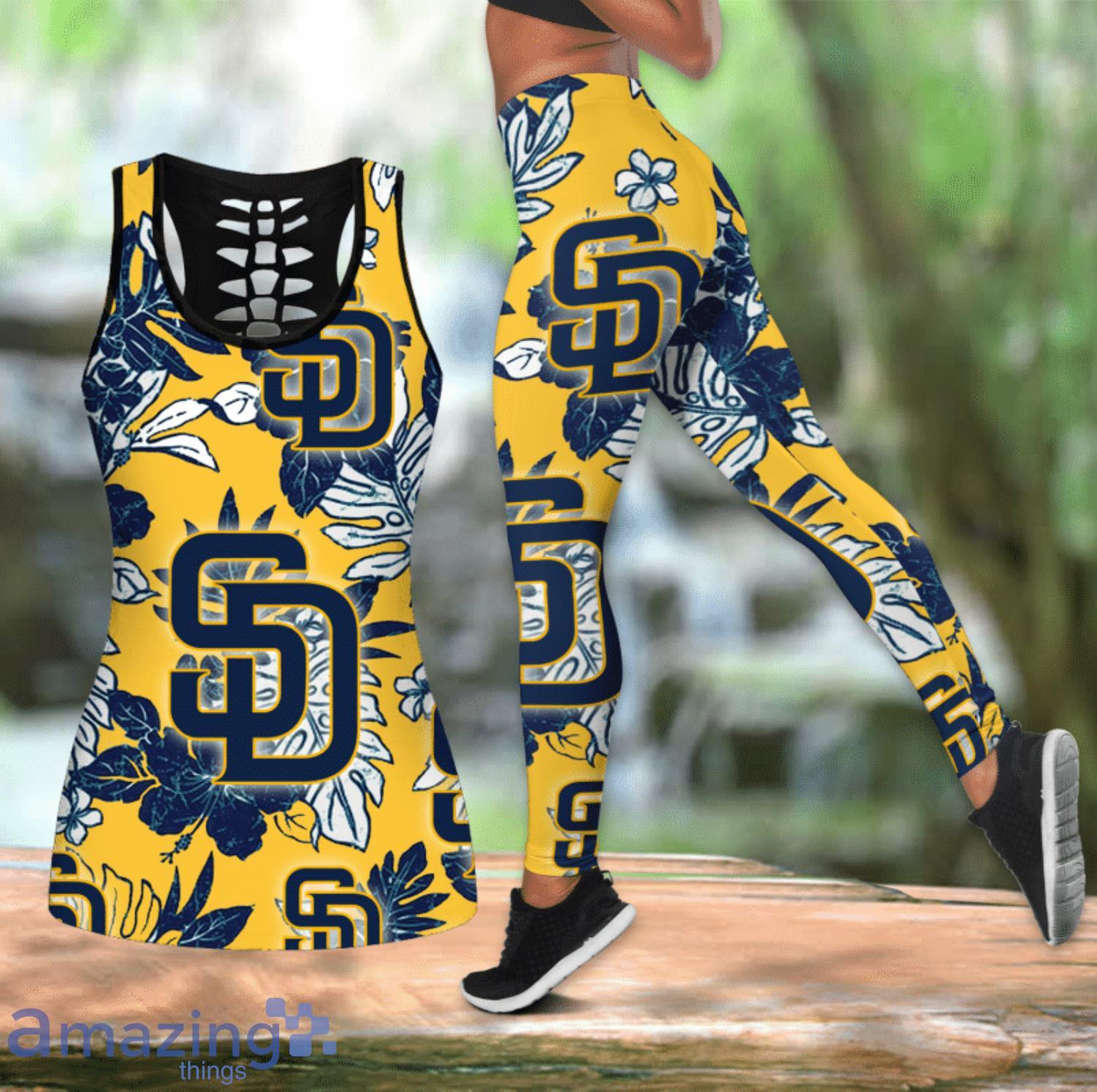 Tropical San Diego Padres Combo Leggings And Hollow Tank Top For Women