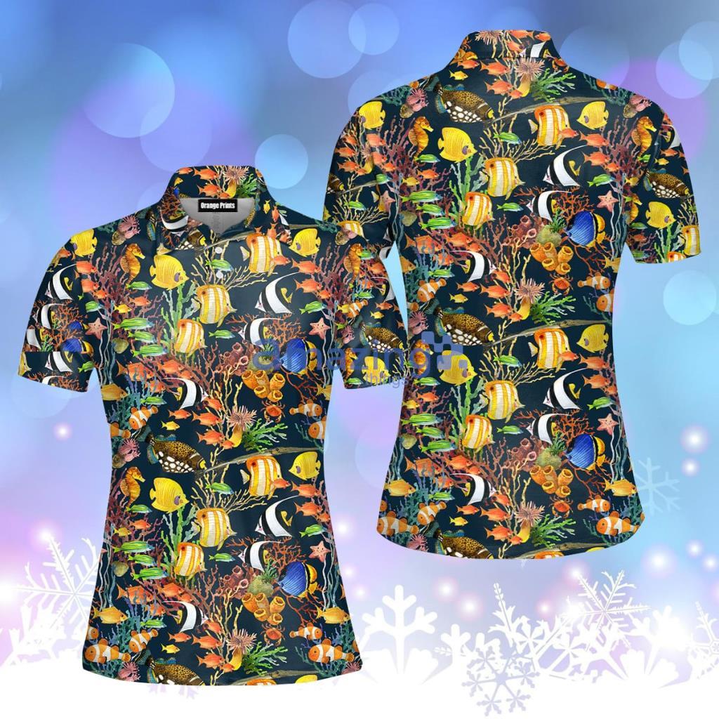Tropical Sea Fish Pattern Polo Shirt  For Women - Tropical Sea Fish Pattern Polo Shirt  For Women  PO5519