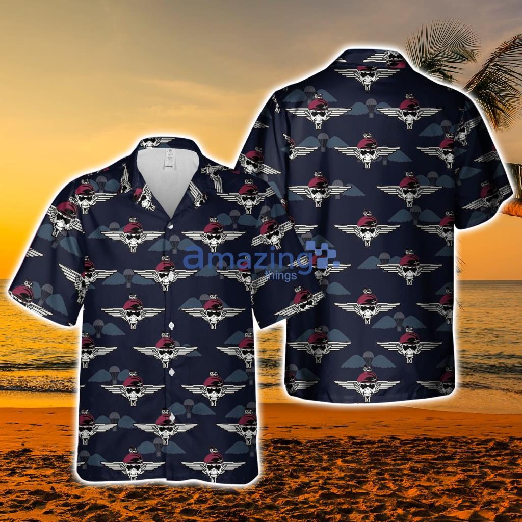 UK Parachute Regiment Maroon Skull Badge Hawaiian Shirt + Shorts - UK Parachute Regiment Maroon Skull Badge Hawaiian Shirt + Shorts